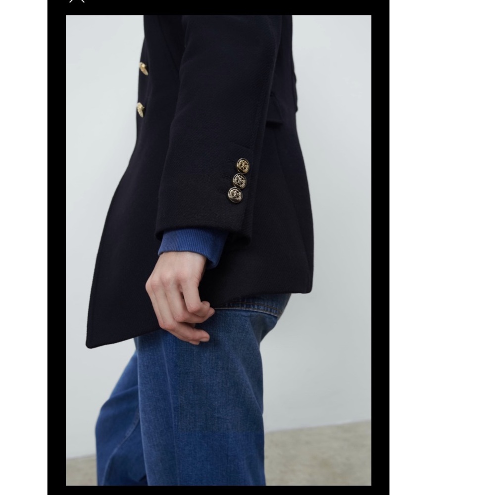 Zara gold buttons wool Italian mantengo wool black coat - Picture 10 of 11